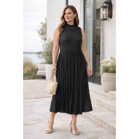 Chico's Dresses & Skirts - New with Tags Chico’s Black Label Pleated High Neck Dress Size 12 Black Modest
